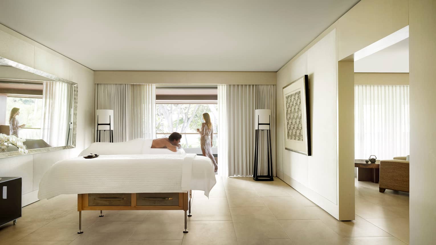 A suite set up for in-room massage