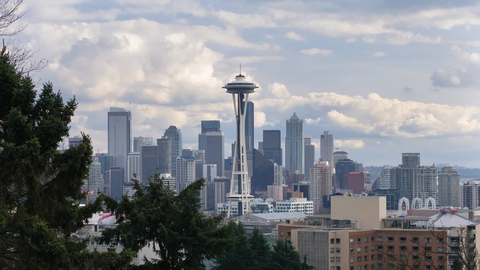 Seattle skyline with Space Needle, high rise buildings during day